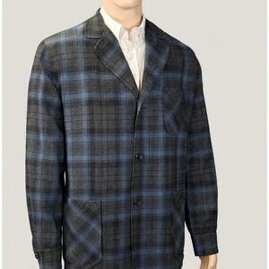 Vintage 70's Pendleton Woolen Mills Unstructured Blazer Blue Green 100% Wool USA